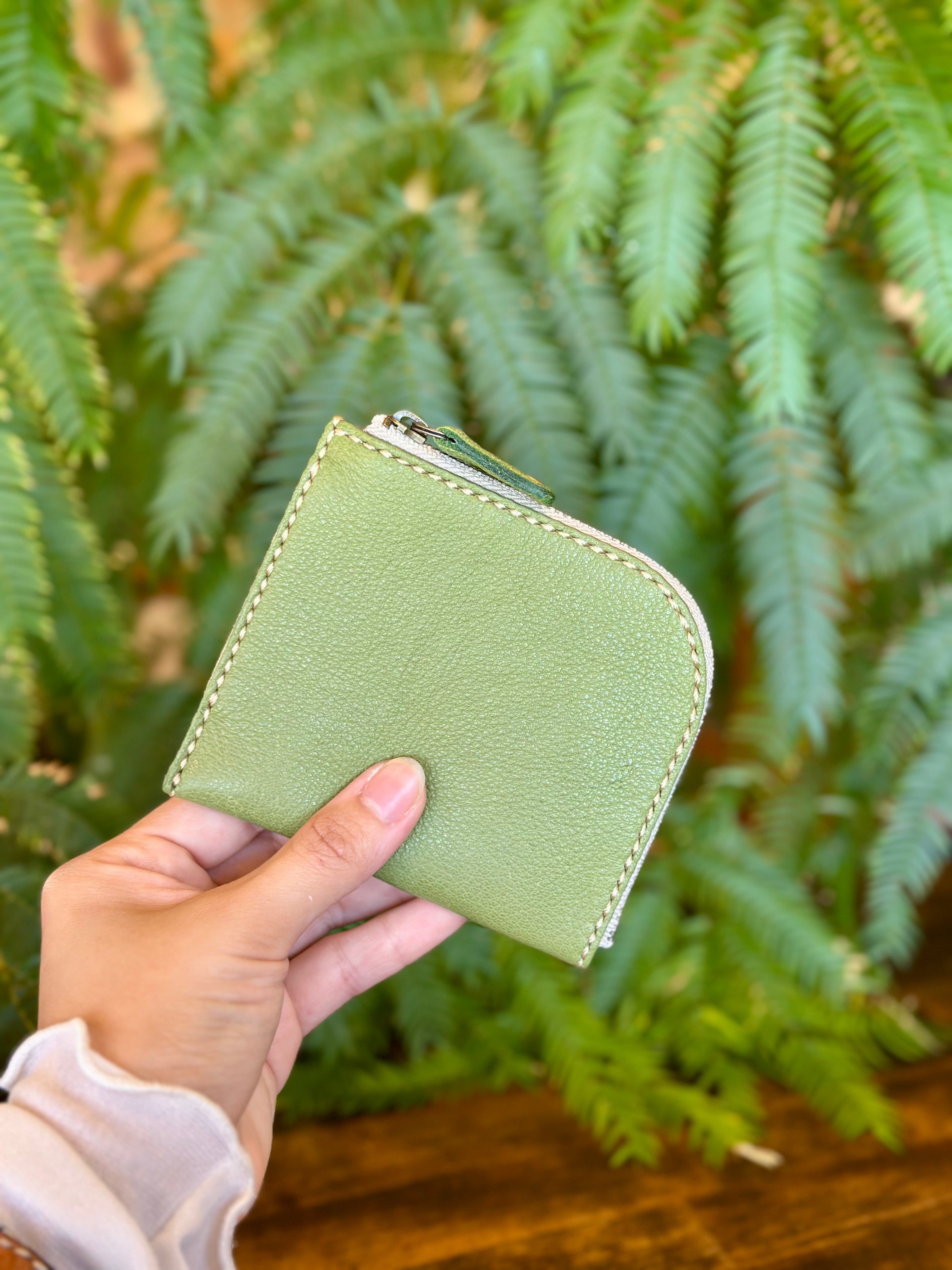 【屋久鹿革】島財布・苔色