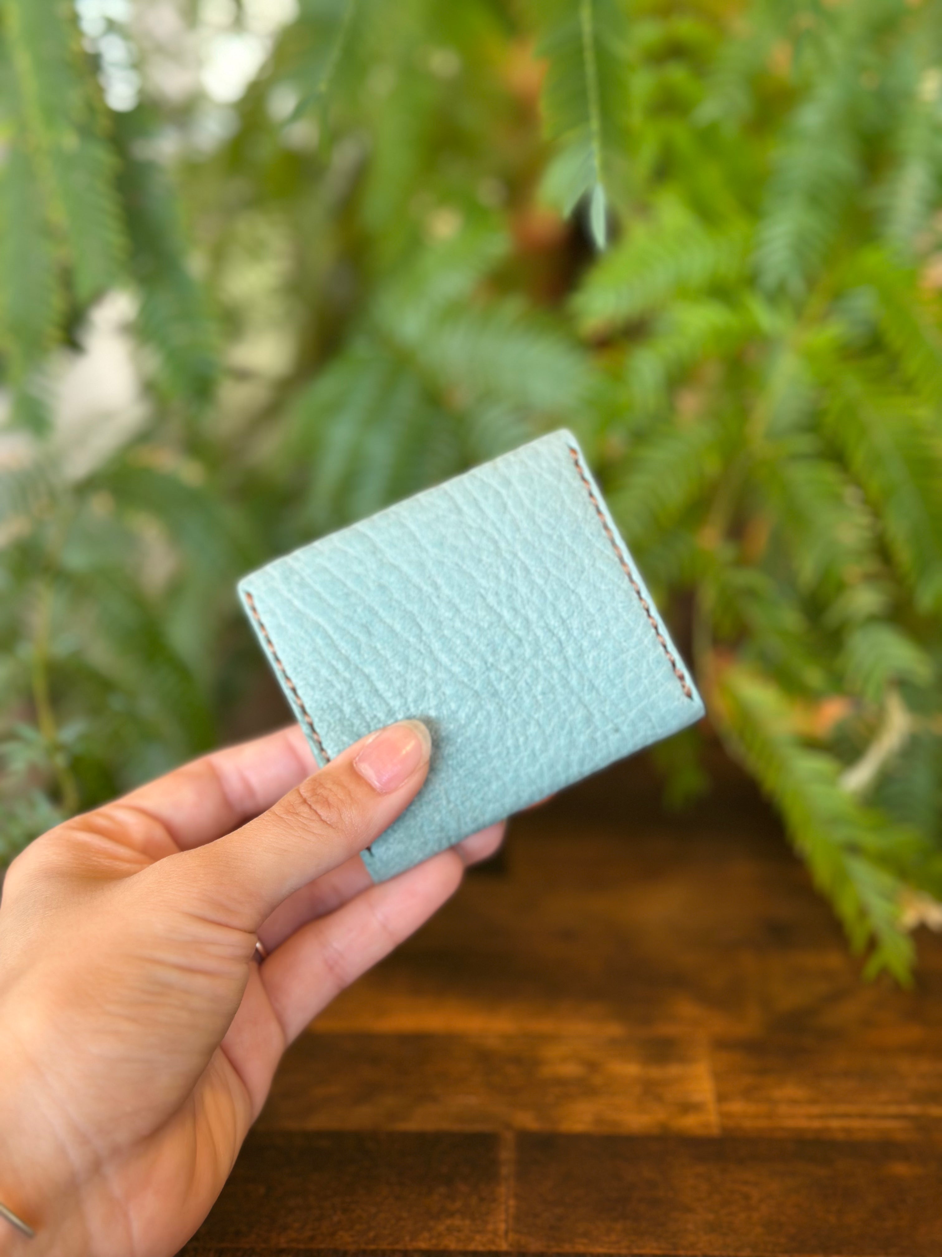 【屋久鹿革×京鹿革】BOX型コインケース(ターコイズ×ブラウン)