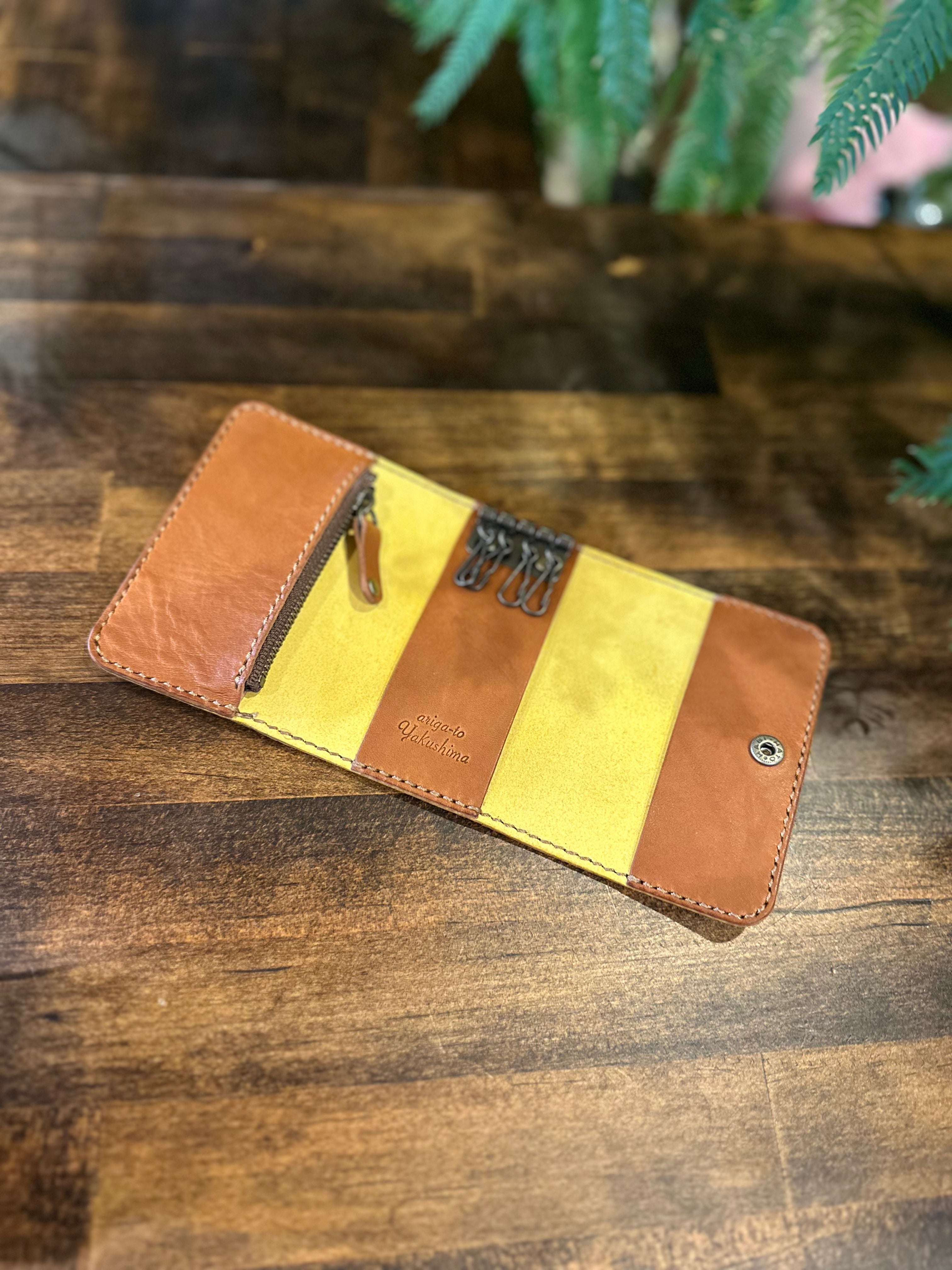 【屋久鹿革】おさいふキーケース・イエロー