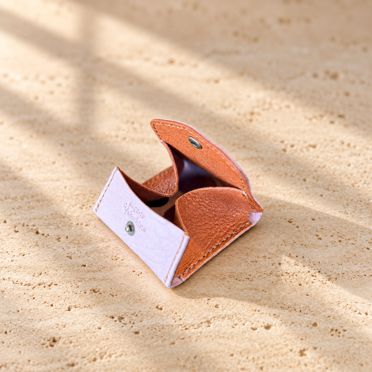 【Yakushika Deer Leather × Kyo-shikagaw】Box-shaped Coin Case / Pink × Brown