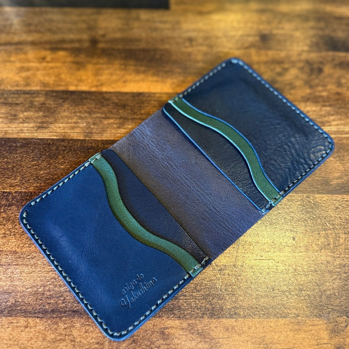 【屋久鹿革】家計管理Wallet／チャコール×ブラック×ダークグリーン
