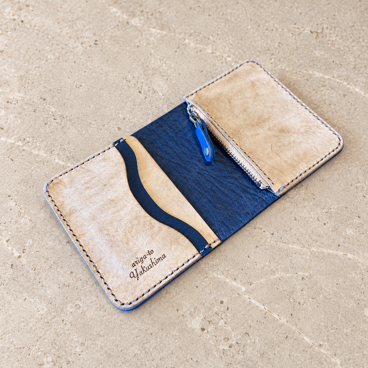 【Ezo Deer Leather】Household Budget Wallet / Blue