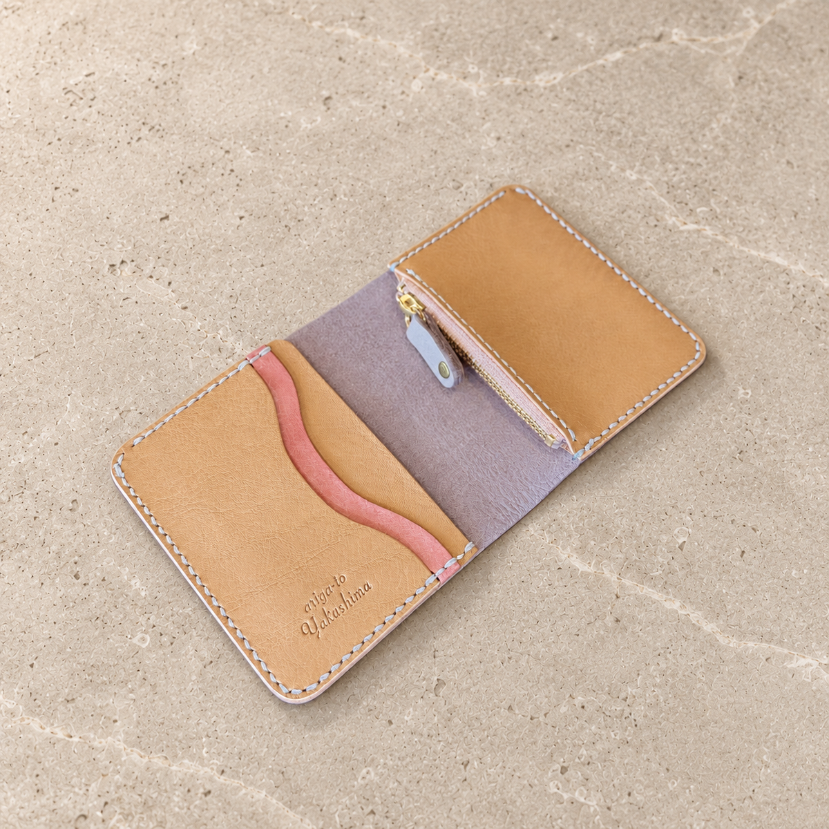 【屋久鹿革】家計管理Wallet／くすみピンク×ライトキャメル