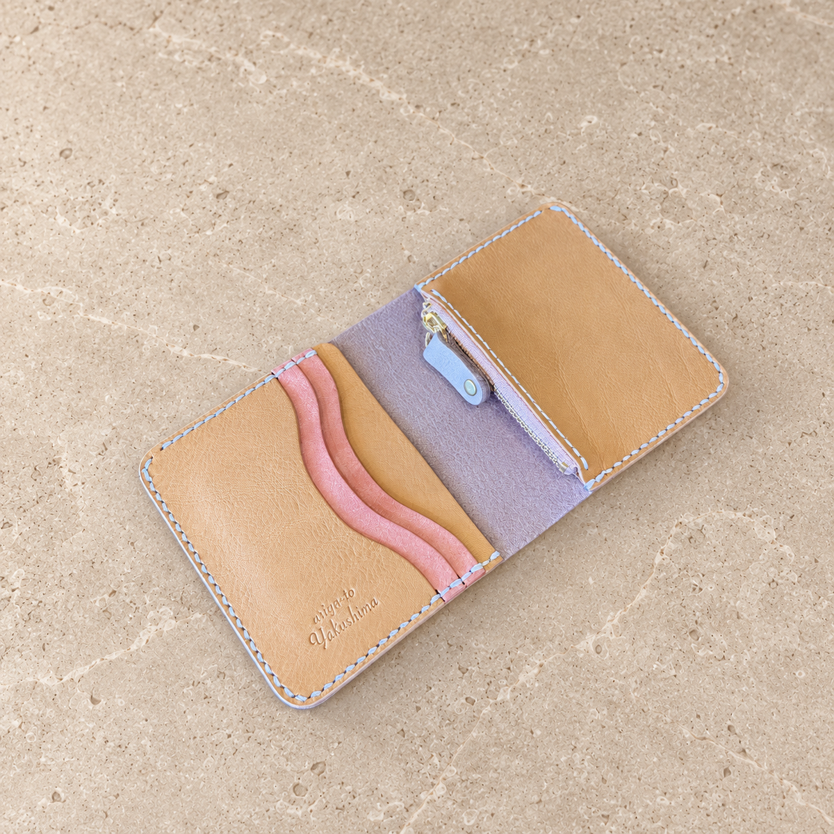 【屋久鹿革】家計管理Wallet／くすみピンク×ライトキャメル