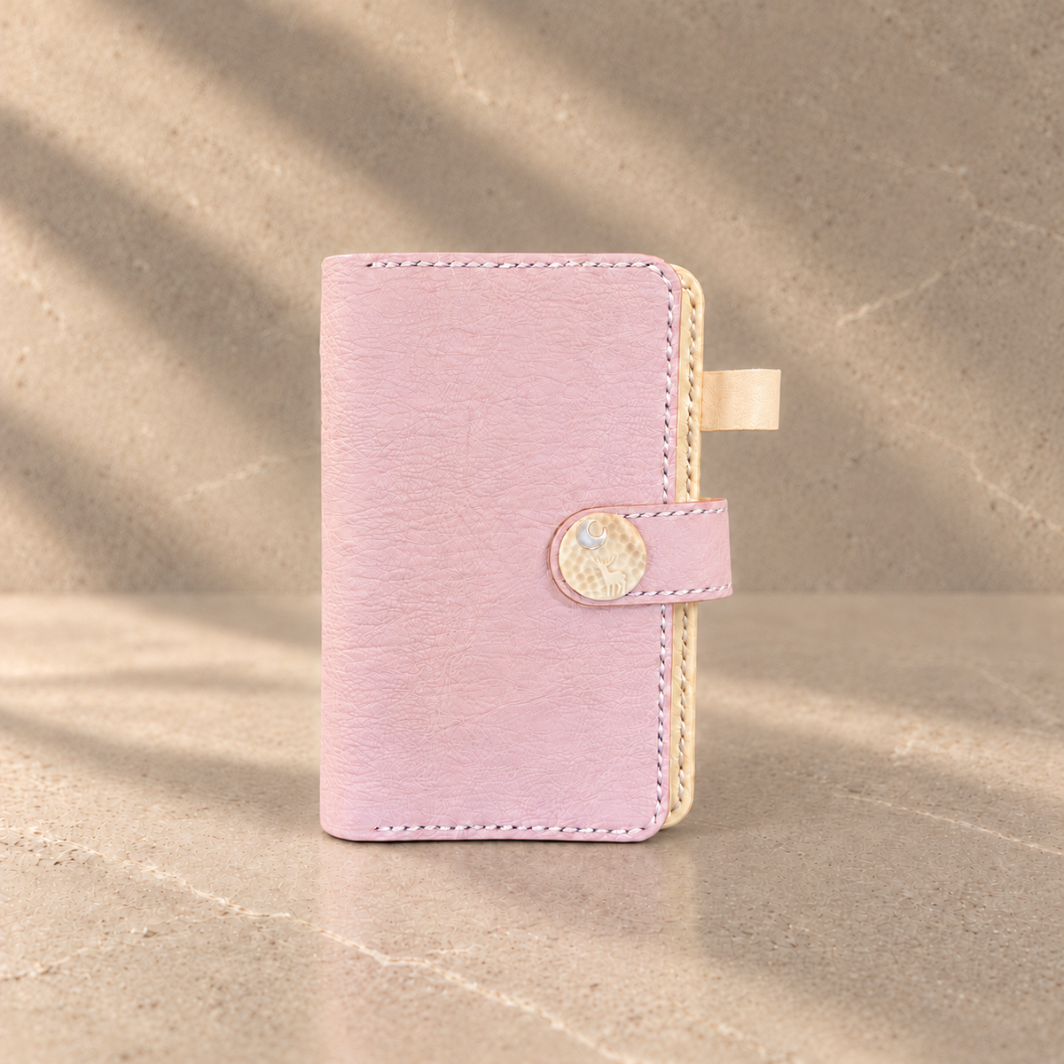 【屋久鹿革】システム手帳カバー／ミニ6穴・ピンク／屋久鹿と三日月