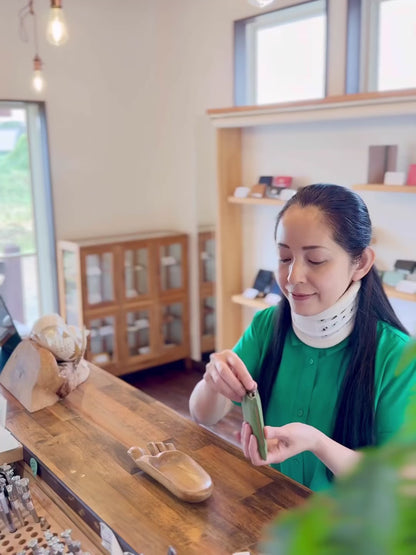 【屋久鹿革】島財布・苔色